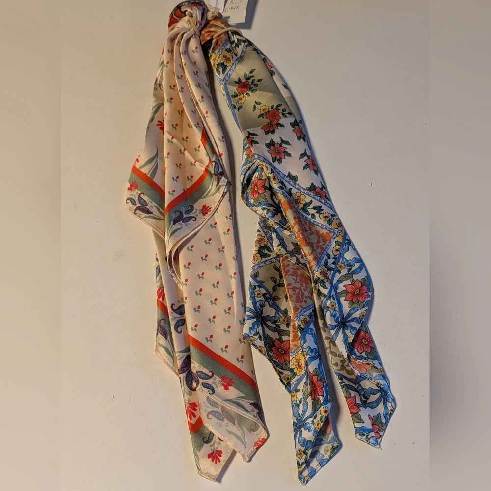Anthropologie Summer Fruits Hair Scarves Ivory/Patchwork Floral Select One